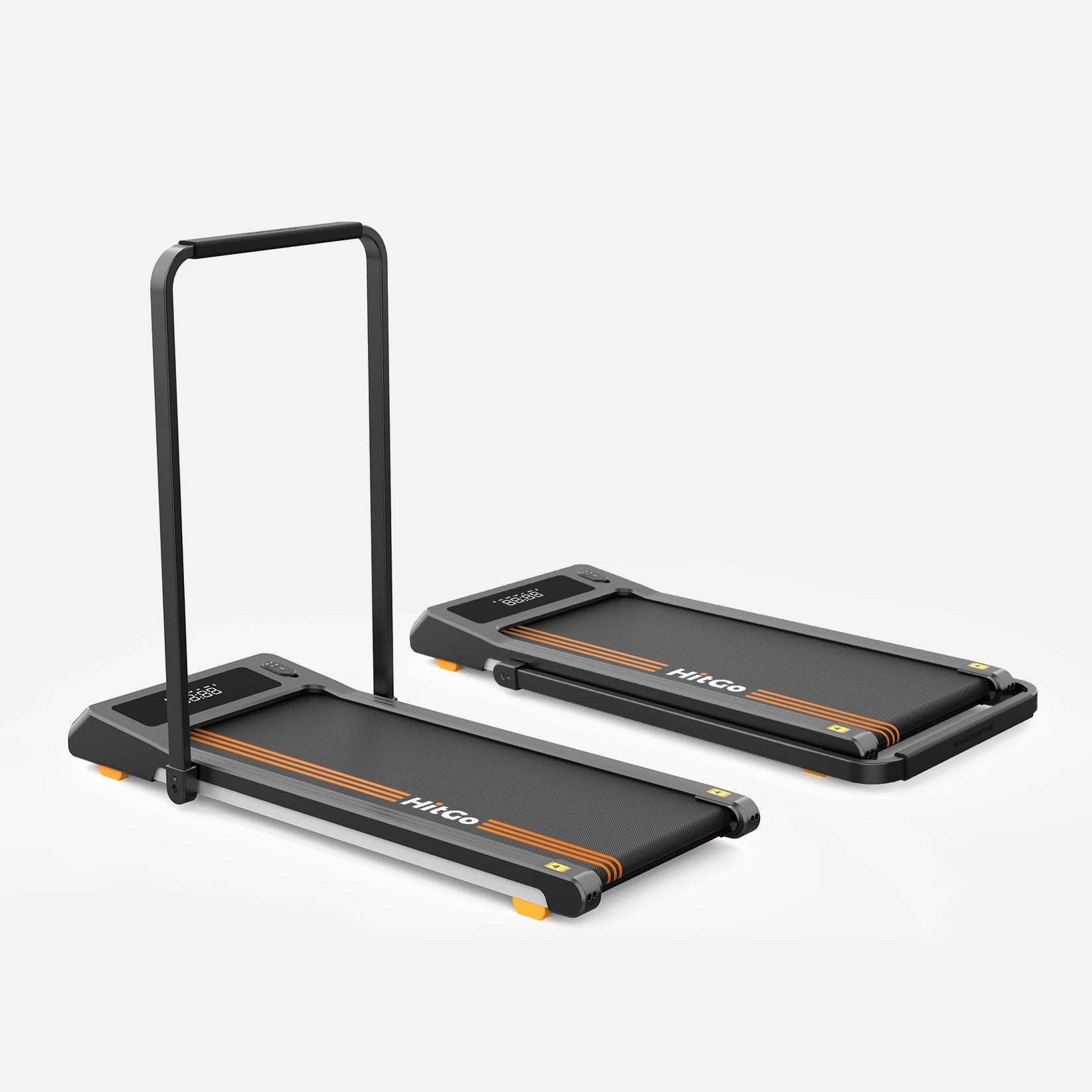 HitGo H1 2-in-1 treadmill with handrail raised and folded down