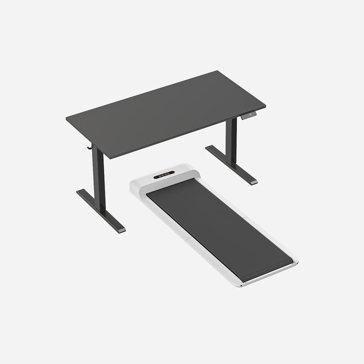 WalkingPad C2 White mostrado con el escritorio de pie Pro